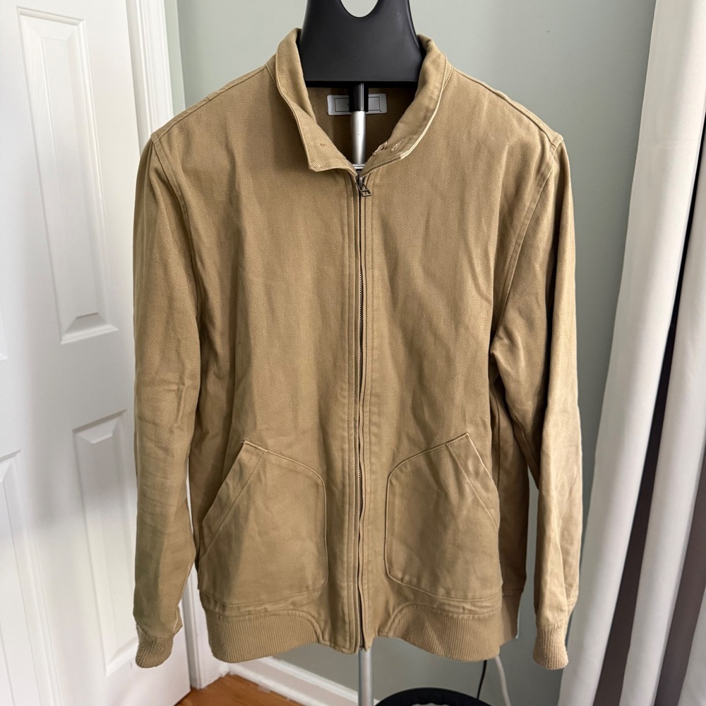 Five Four Tan Full Zip Jacket Mens Medium 100% Cotton Casual Chore Coat Beige